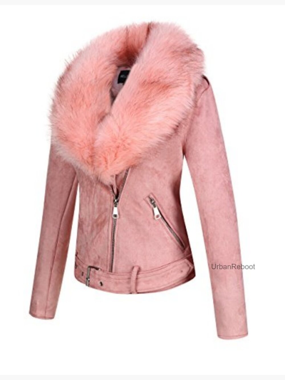 Faux Leather Moto Jacket with Sherpa Lining and Removable Belt - Picture 3 of 7